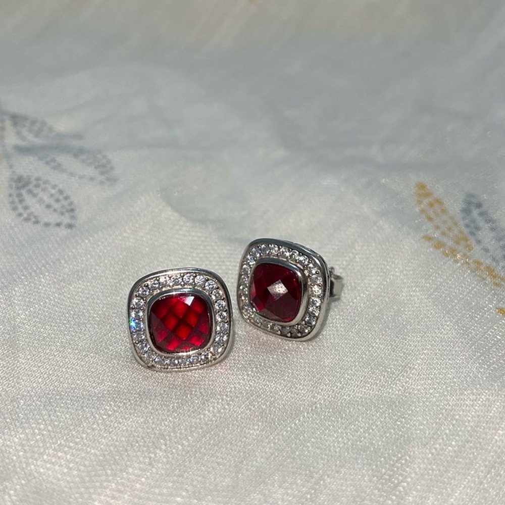 David Yurman 925 Sterling Silver Square Diamond Stud Earrings